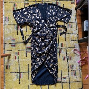 Maxi Wrap Dress in gold hibiscus print